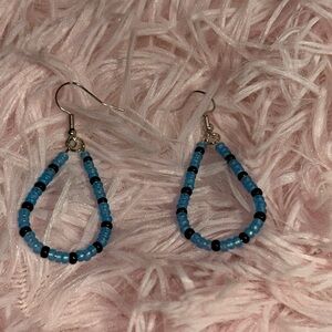 Blue and Black Beaded Teardrop Earrings